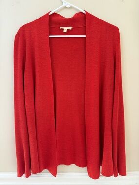 Eileen Fisher 100% linen orange open front cardigan large size medium